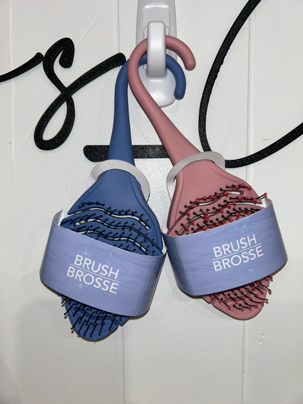 Vented Hanging Hair Brush with Hook - Blue or Dusty Rose
